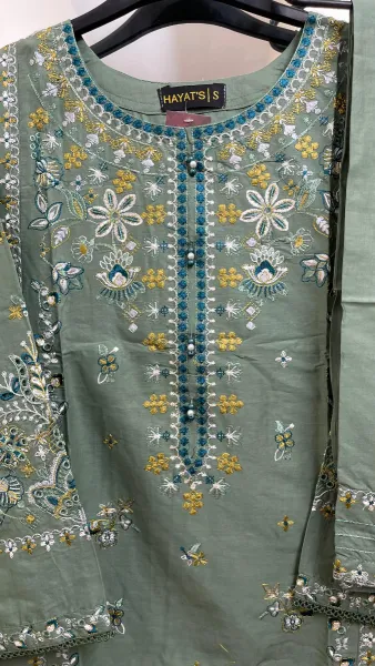 Pakistani Original Hayat Stitched Cotton Co-ords 2 Pcs _ Frog Green 